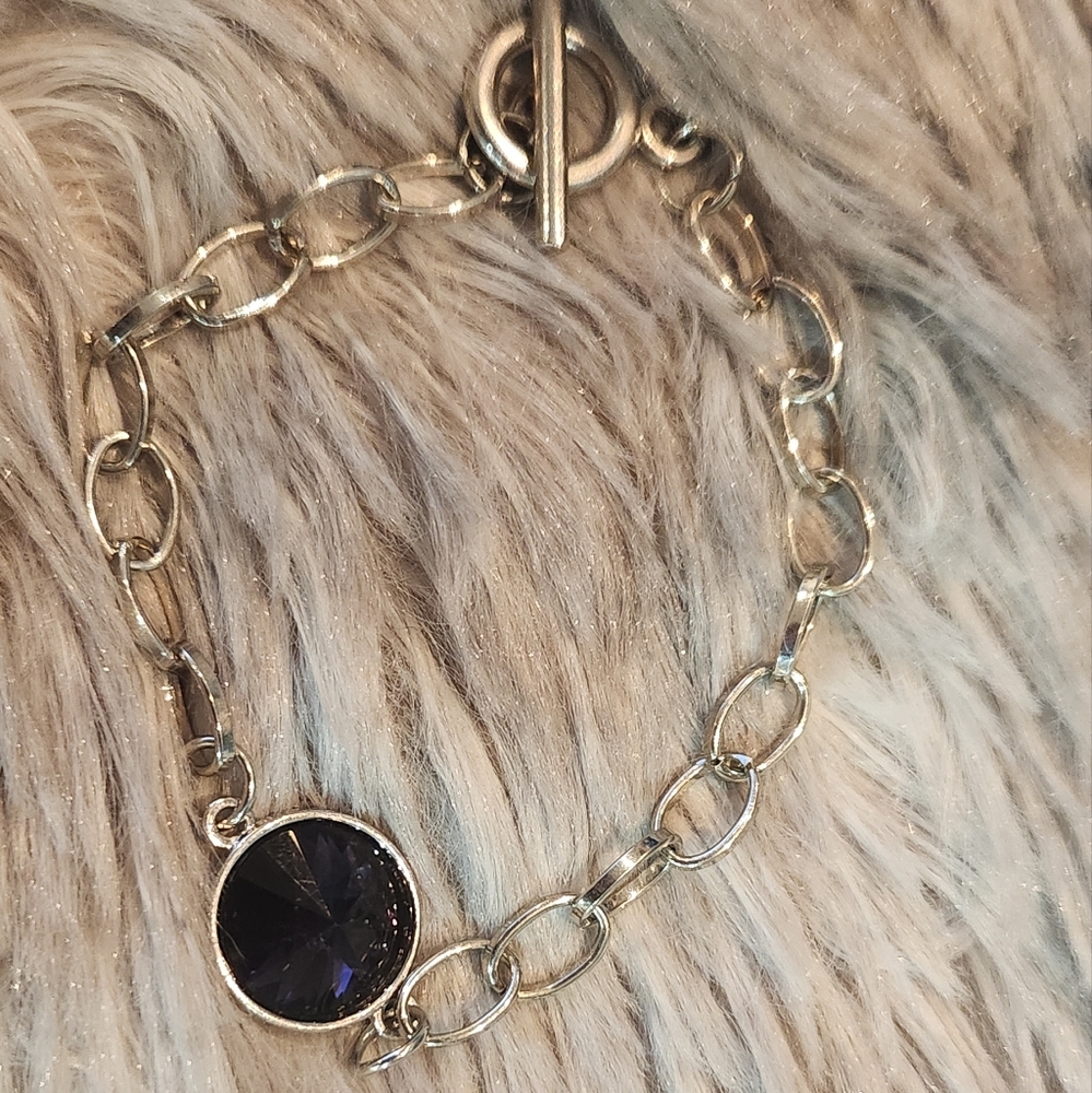 Silver Bracelet with Purple Gemstone